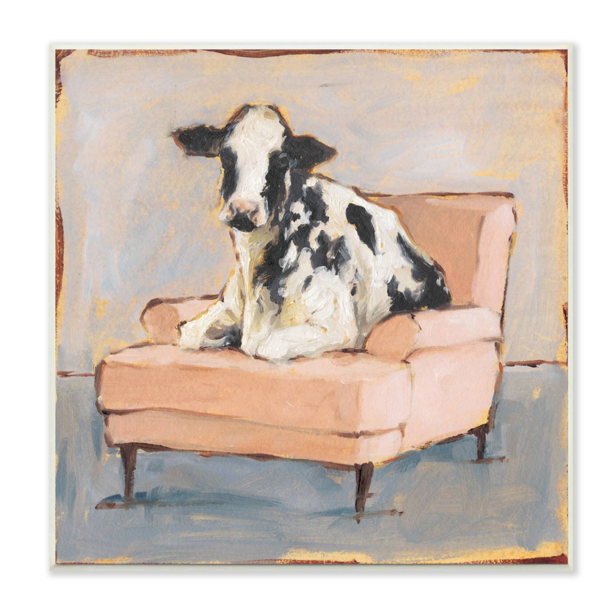 Stupell Industries Sweet Baby Calf on a Pink Couch Wall Plaque